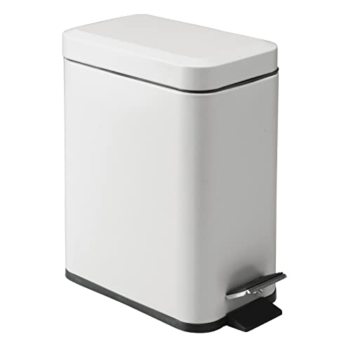 mDesign Pedal Bin — Waste Bin with Pedal, Lid and Plastic Bucket Insert Perfect for Bathroom, Kitchen, and Office — Metal Household Rubbish Bin with Ergonomic Design — Light Grey - color: Light Grey, size: 1.3 Gallon