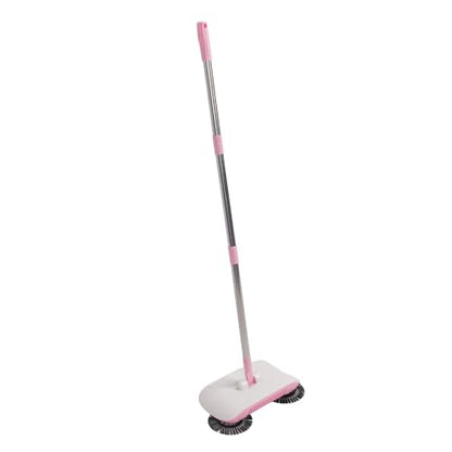 Carpet Sweeper Manual Push Handheld, Push Sweeper 2 in 1 Hand Floor Hand with 180 Degree Rotating Hard Floor Mopping Cleaner for Wooden Marble (Pink)