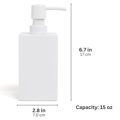 Matte White Square Soap Dispenser for Kitchen & Bathroom – 15 oz Refillable Resin Pump Bottle for Dish Soap, Hand Soap, Shampoo, Conditioner – Modern Countertop Dispenser with Non-Slip Protective Pads - color: White, style: Square Soap Dispenser