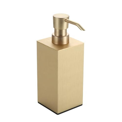 BGL Brushed Gold Soap Dispenser for Kitchen & Bathroom, Modern Square Liquid Hand Soap Pump, Rustproof Matte Black Lotion Dispenser with Non-Slip Bottom, Fingerprint Resistant - color: Brushed Gold-countertop