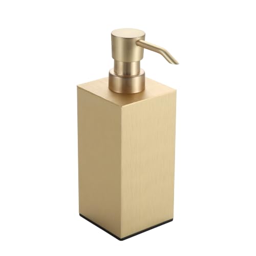 BGL Brushed Gold Soap Dispenser for Kitchen & Bathroom, Modern Square Liquid Hand Soap Pump, Rustproof Matte Black Lotion Dispenser with Non-Slip Bottom, Fingerprint Resistant - color: Brushed Gold-countertop
