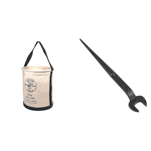 Klein Tools Canvas Bucket and Spud Wrench, 75-Pound Load Rated Bucket with Black Molded Bottom and 3/4-Inch Bolt Alloy Steel Heavy Nut Wrench