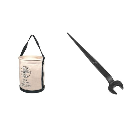 Klein Tools Canvas Bucket and Spud Wrench, 75-Pound Load Rated Bucket with Black Molded Bottom and 3/4-Inch Bolt Alloy Steel Heavy Nut Wrench