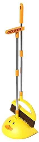 Cute Duck Cleaning Broom and Dustpan Set with Long Handle Stand Up Broom and Dustpan for Home Kitchen Room Office, Outdoor Indoor (Yellow)