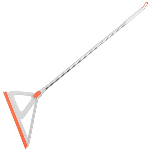 Rubber Edge Floor Squeegee Broom with Silicone Blade, Multi-Function Floor Cleaning Tool for Home, Tile Grout Scrubber and Deck Scrub Brush, White and Orange