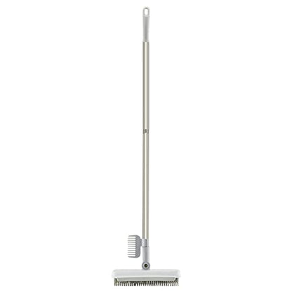 3 in 1 Floor Scrub Brush with Squeegee and Long Handle, 3 in 1 Silicone Crevice Grout Brush with 180 Degree Rotating Head for Floor Kitchen Bathroom Wall Deck Tile Cleaning - color: White