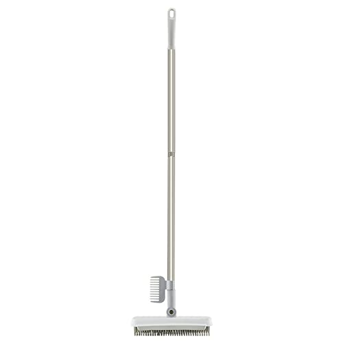 3 in 1 Floor Scrub Brush with Squeegee and Long Handle, 3 in 1 Silicone Crevice Grout Brush with 180 Degree Rotating Head for Floor Kitchen Bathroom Wall Deck Tile Cleaning - color: White