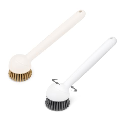 2 Pack Dish Brush with Adjustable Angle Handle, Dish Scrubber Kitchen Scrub Brush for Cleaning Dishes, Pots, Pans, Sink, Stiff Bristles Dishwashing Brush