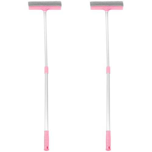 Cabilock 2pcs Ergonomic Wiper Extendable Handle Dual-Sided Squeegee for Efficient Window and Mirror Cleaning for Bathrooms and Kitchens - color: Pink, size: 2PCS