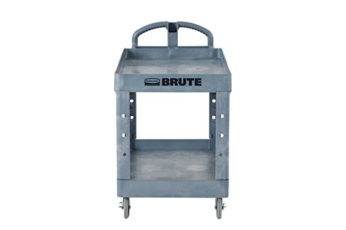 Rubbermaid Commercial Products BRUTE Heavy Duty 2-Shelf Utility/Service Cart, Large, Lipped Shelves, Ergonomic Handle, 750 lbs. Capacity, Black, for Warehouse/Garage/Cleaning/Maintenance/Stadiums - color: Gray, size: Large, style: 2-Shelf