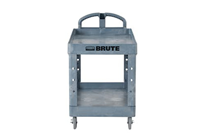 Rubbermaid Commercial Products BRUTE Heavy Duty 2-Shelf Utility/Service Cart, Large, Lipped Shelves, Ergonomic Handle, 750 lbs. Capacity, Black, for Warehouse/Garage/Cleaning/Maintenance/Stadiums - color: Gray, size: Large, style: 2-Shelf