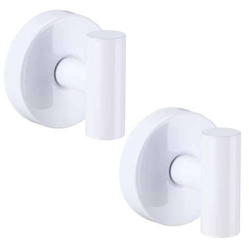 Suction Cup Hooks for Shower - Bathroom Reusable Hooks for Towels, Robes & Loofah - No-Drill Mounting on Kitchen,Walls,Metal,Glass,Mirrors,Tile & Smooth Non-Porous Surfaces (2, White) - color: White