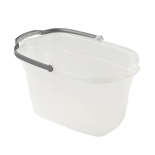 Casabella Plastic Multipurpose Cleaning Storage Caddy with Handle, 1.85 Gallon, Gray and Orange & Plastic Rectangular Cleaning Bucket with Handle, Clear, 4 Gallon