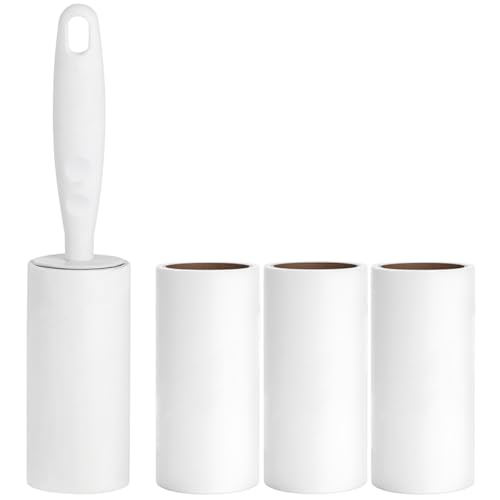 Lint Roller for Pet Hair Extra Sticky Lint Removal Roller with 3 Refills, Reusable Handle with 4 Sticky Rolls Total 240 Sheets (White Stick) - color: White Stick