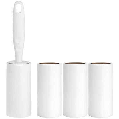 Lint Roller for Pet Hair Extra Sticky Lint Removal Roller with 3 Refills, Reusable Handle with 4 Sticky Rolls Total 240 Sheets (White Stick) - color: White Stick