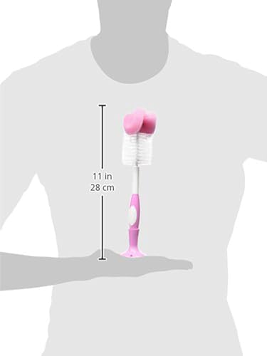 Dr. Brown's Reusable Sponge Baby Bottle Cleaning Brush with Suction Cup Stand, Scrubber and Nipple Cleaner, BPA-Free, Pink, 2-Pack - color: Pink Bottle Brush, size: 2-Pack