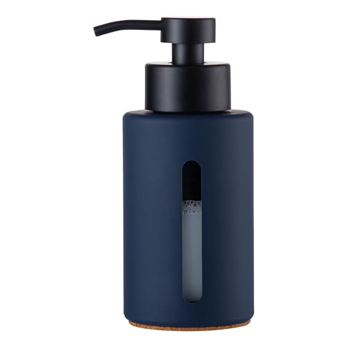 Enra Glass Hand Soap Dispenser,12oz Navy Blue Liquid Bathroom Soap Dispenser with Stainless Steel Lotion Pump for Bathroom Kitchen (Blue) - color: Blue/Liquid Type
