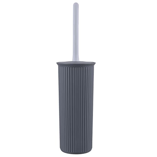 Superio Ribbed Collection - Decorative Plastic Toilet Bowl Brush and Holder Set, Grey (1 Pack) Cleaner Scrubber for Bathroom - color: Gray, size: Toilet Brush (Pack of 1)