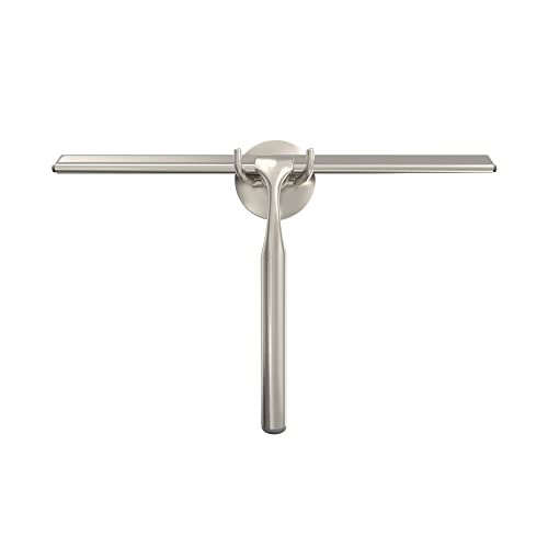 Better Living Deluxe XL Shower Squeegee, Multi-Purpose Silicone Squeegee Blade with Storage Hook, Rust-Proof Heavy Duty Window, Glass, Shower Scrubber, Windshield Wiper, 12", Brushed Nickel - color: Brushed Nickel, size: 12 Inch