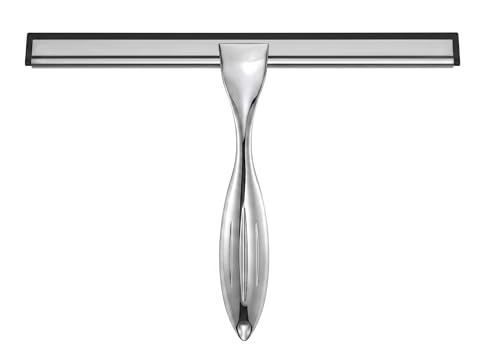 Shower Squeegee for Glass Doors - Stainless Steel Window Squeegee with Adhesive Hook, Streak-Free Silicone Blade for Bathroom Mirror, Tile, and Window