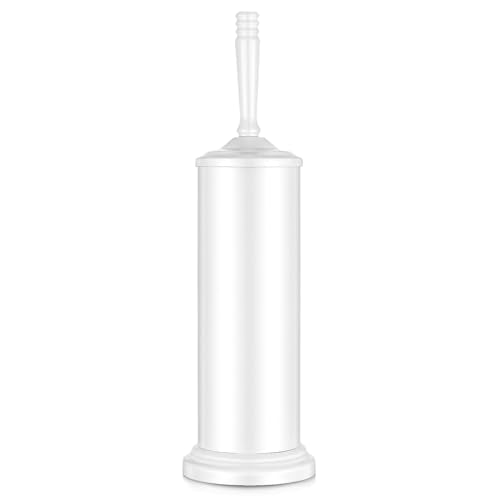 Stainless Steel Toilet Brush and Holder,Toilet Bowl Brush with Long Handle for Bathroom,Toilet Brushes-Space Saving,Covered Brush, Durable, Deep Cleaning,Splash Resistant (White) - color: White