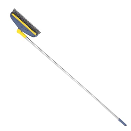 Long-Handle Floor Scrubber Brush with Hard Bristles, Grout and Seam Cleaning Brush for Bathroom and Kitchen Tiles, 126cm Telescopic Pole, Blue-Yellow