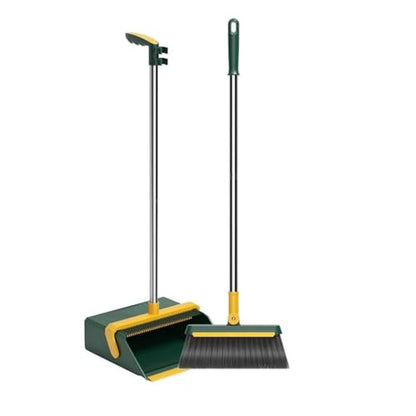 Broom and Dustpan Set, Foldable Standing Soft Bristle Broom and Dustpan Combination Household Broom with Comb Teeth for Home Kitchen Room Office Lobby Floor Use