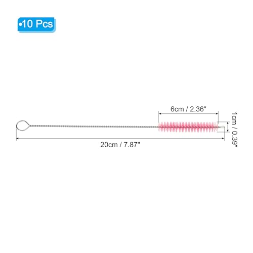 PATIKIL 8"x3/8" Long Straw Brush, 10 Pcs Drinking Straw Cleaning Brush Nylon Pipe Tube Cleaner Brush for Cleaning Straws Pot Spout, Pink - color: Pink, size: 8"x3/8"