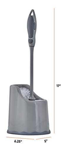 Superio Toilet Bowl Brush and Holder with Under Rim Cleaner for Bathroom, Toilet Brush and Caddy with Non Scratch Bristles and Under Rim Lip Brush, Grey (2 Pack) - color: Gray