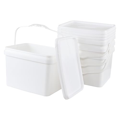 4 Packs 5 Gallon Plastic Food Storage Bucket with Lid, Airtight Plastic Buckets with Handles, White - size: 5 Gallon