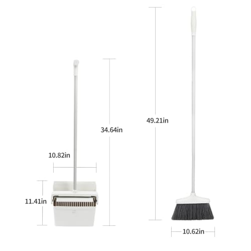 CQT Broom and Dustpan Set with Handle, Brush and Dustpan Set for Home Kitchen Cleaner Floor Sweeping Upright Stand Up Dust pan Cleans Combo (White)