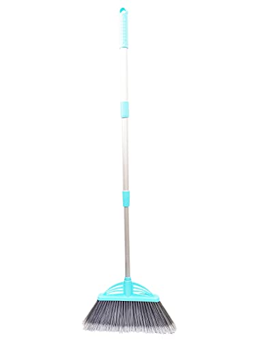 Three-Section Telescopic Aluminum Alloy Rod Long-Handled Broom (Light Blue) - color: Light Blue