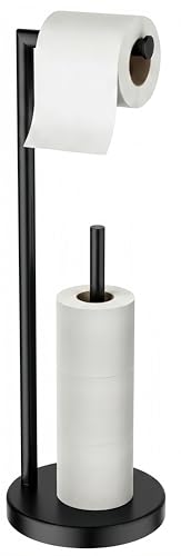 FORIOUS Toilet Paper Holder Stand, Modern Freestanding Tissue Roll Holder for Bathroom, Durable SUS 304 Stainless Steel and Weighted Base Toilet Paper Stand, Storage for 4 Rolls, Matte Black - color: Matte Black, size: 23.2" H(L-Shape)