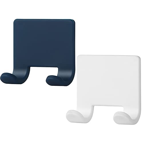 VANZAVANZU Razor Shaver Holder for Shower Wall Adhesive Hooks for Hanging, Bathroom Silicone Waterproof Shower Hooks Hair Brush Holder for Towel (2 Pack-White+Navy Blue) - color: 2 Pack-navy Blue & White