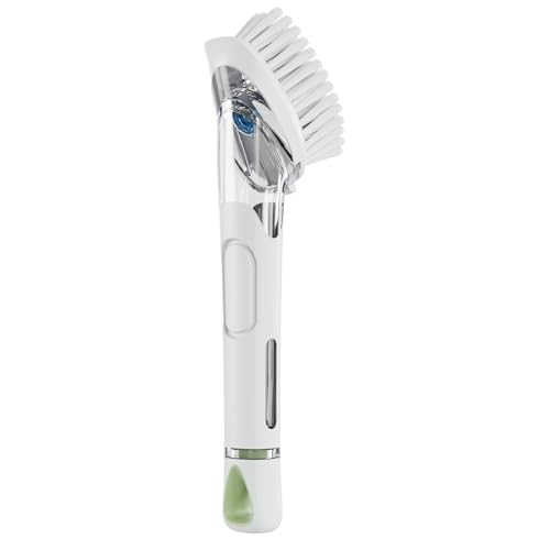RIMAY Dish Brush with Soap Dispenser, Dish Washing Brush with Handle, Soap Dispensing Dish Brush, Soap Brush for Kitchen Sink, Dish Wand Kitchen Brushes for Dishes/Pans/Pots/Sink (White) - color: White