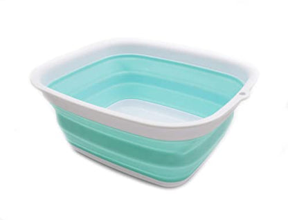 SAMMART 7.7L (2 Gallon) Collapsible Tub - Foldable Dish Tub - Portable Washing Basin - Space Saving Plastic Washtub (White/Lake Green, S) - color: White/Lake Green, size: Small