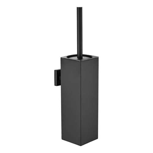Square Wall-Mounted Toilet Brush Holder, and Black | Cleaning Brush Head, Splash Guard, Drip Tray - color: Black