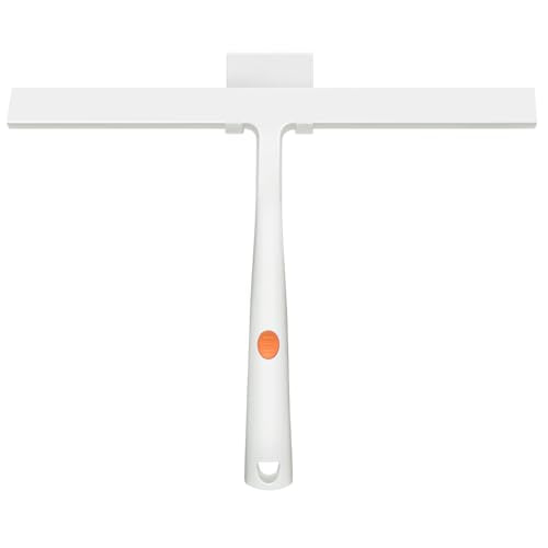 Squeegee for Shower Door 14 Inch Wide Blade, 11 Inch Short Handle One-Piece Silicone with Stainless Steel Core, Non-Slip Grip Window Squeegee for Bathroom Mirror Car Windshield, Aluminum Hook (White) - color: 14 Inch White