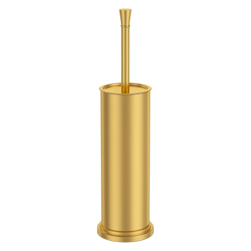 Toilet Brush and Holder Set：304 Stainless Steel Heavy Duty Toilet Bowl Brush，Removable Inner Bowl and Splash Protection，Bathroom Toilet Brush-Dense Bristles for Through Cleaning - color: Gold