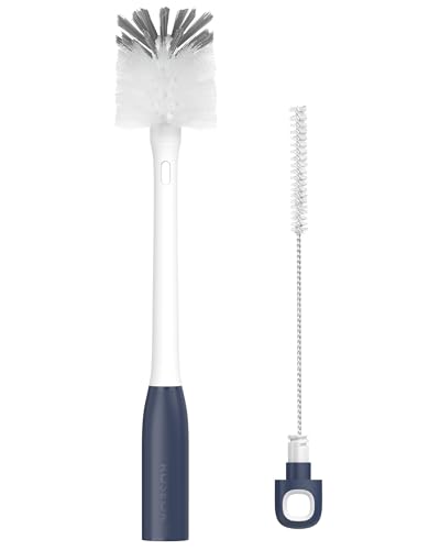 ROSEOK Bottle Brush with Straw Cleaner Brush, 2 in 1, Nylon Bristles | Water Bottle Brush for Cleaning Glass, Sports Bottle, Coffee Mug, Tumblers, Cup Cleaner, Navy Blue, 1 Pack - color: Navy Blue, size: 1pcs
