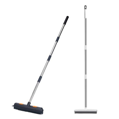 Pet Hair Rubber Broom 2-in-1 Long Handle with Squeegee Lightweight Fur Remover Brush Ergonomic Grip Multi-Surface Cleaning Brush Suitable for Daily Cleaning Work B - color: B