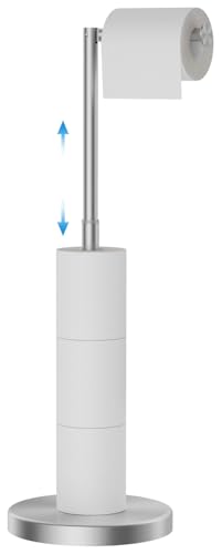 FORIOUS Toilet Paper Holder Stand Adjustable, Stainless Steel Freestanding Toilet Paper Holder with Storage, Bathroom Tissue Roll Stand Storage for 4 Rolls, Brushed Nickel - color: Brushed Nickel, size: 16.1" - 26.7" H (Pack of 1)