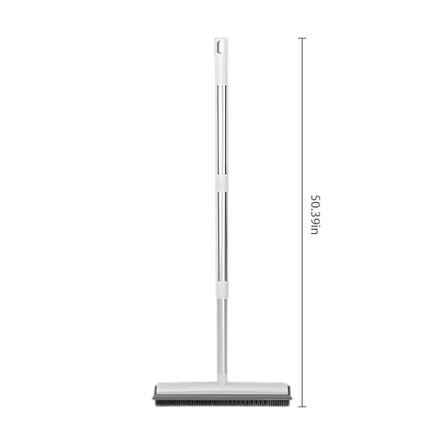 Generic 50.4 in Adjustable Pet Hair Broom with Silicone Squeegee, 12.2 in Head, White Brush for Tile Hardwood Carpet Cleaning