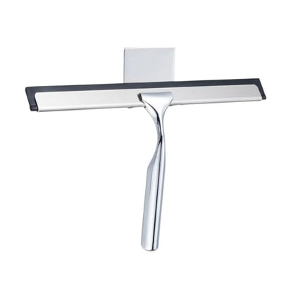 J&V TEXTILES All-Purpose Stainless Steel Shower Squeegee for Glass Doors with Adhesive Hooks, Squeegee for Shower Glass, Bathroom Household Cleaner Tool, 10 Inch (Silver) - color: Silver