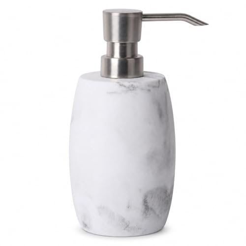 Clasin Home Resin Hand Soap Dispenser, Refillable Soap Dispenser with White Marble Look and Metallic Pump, Waterproof Bottle Labels for Bathroom Kitchen Dish Hand Wash Shower Lotion Shampoo (12 Oz) - color: White