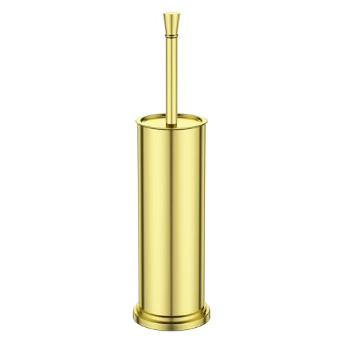Toilet Brush and Holder Set：304 Stainless Steel Heavy Duty Toilet Bowl Brush，Removable Inner Bowl and Splash Protection，Bathroom Toilet Brush-Dense Bristles for Through Cleaning - color: Bright Gold