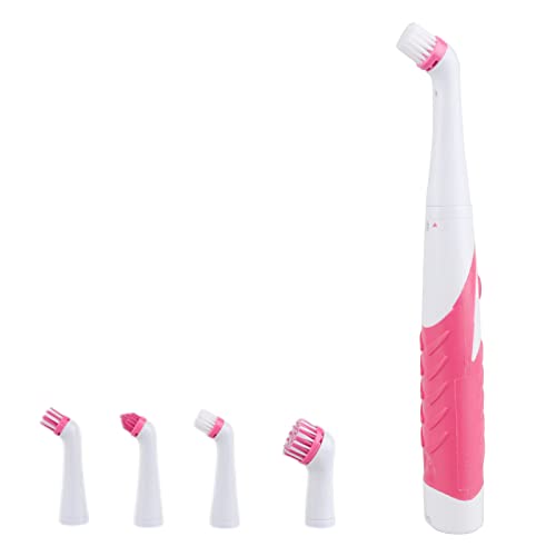 Electric Cleaning Brush with 4 in 1 Multiple Brush Heads,Indoor Household Cordless Motorized Brush for Bathroom Toilet Kitchen Tile Crevice - color: Pink