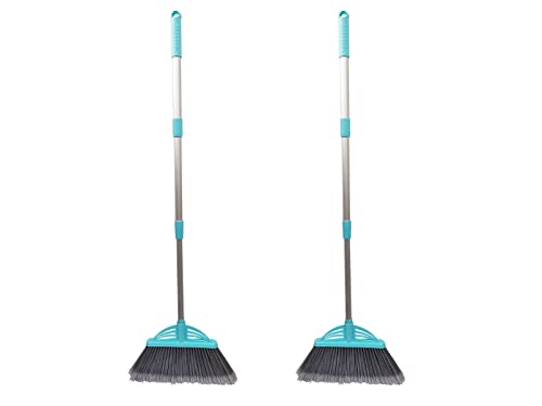 Three-Section Telescopic Aluminum Alloy Rod Long-Handled Broom for Housekeeping Garden Camping Outdoor&Indoor, 2 PCS Light Blue - color: 2 Pcs Light Blue