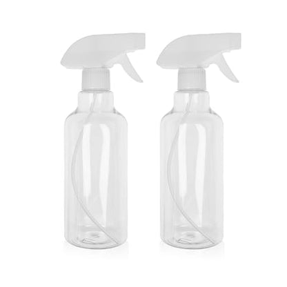 Heavy Duty Clear Plastic Spray Bottles 500ml/17oz 2 Pack, Leak Proof, Mist/Stream Adjustable Nozzle, Refillable, Professional Quality for Cleaning Solutions, Essential Oils, Hair