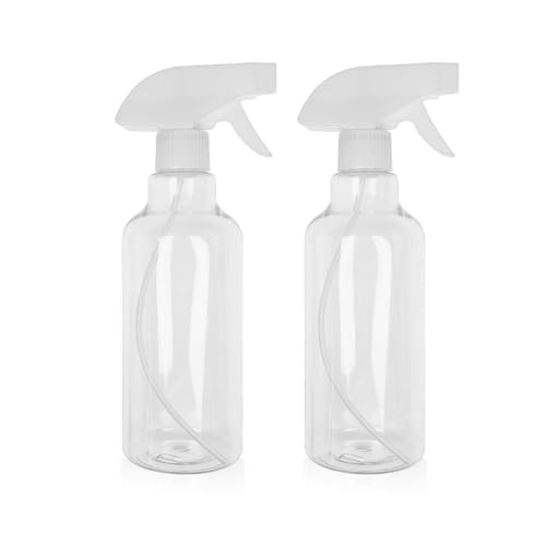 Heavy Duty Clear Plastic Spray Bottles 500ml/17oz 2 Pack, Leak Proof, Mist/Stream Adjustable Nozzle, Refillable, Professional Quality for Cleaning Solutions, Essential Oils, Hair